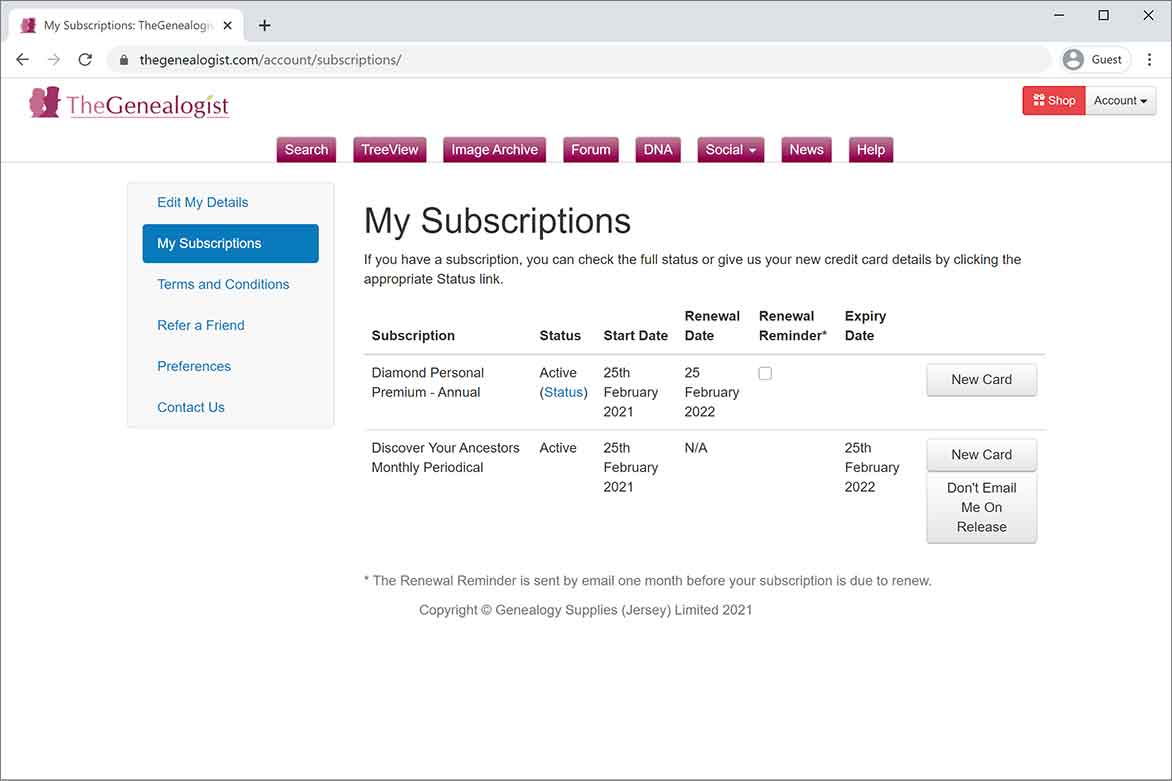 The Genealogist My Subscription