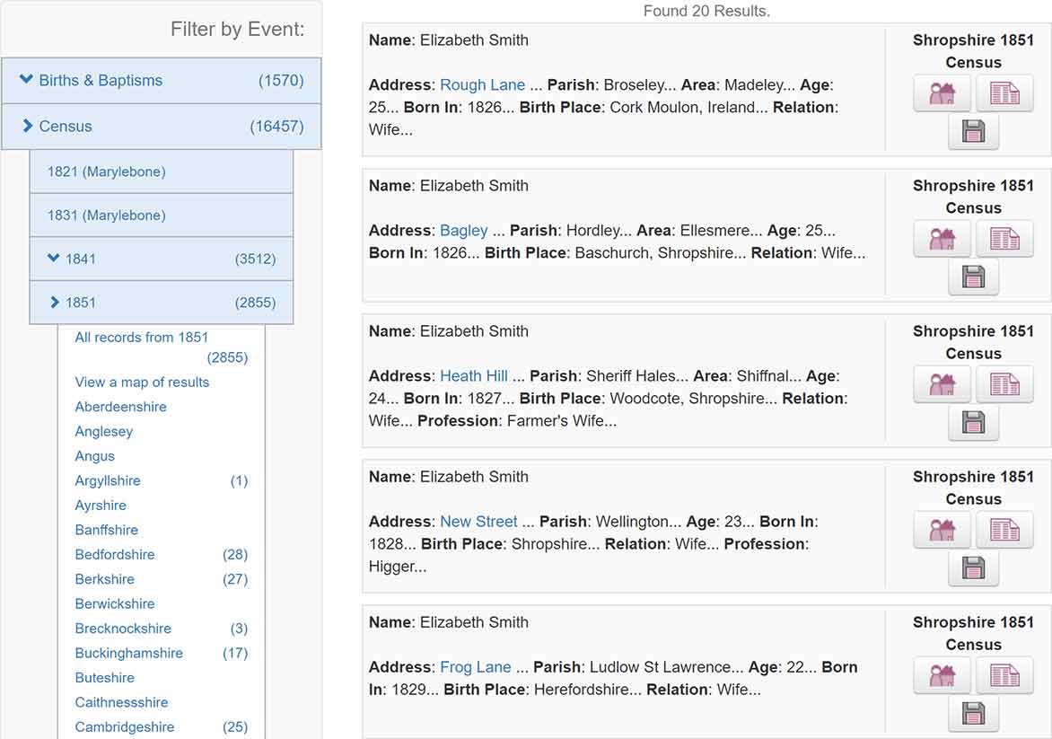 The Genealogist Census Results Example