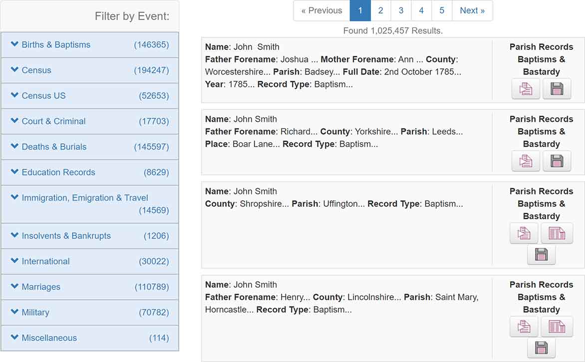 The Genealogist Results