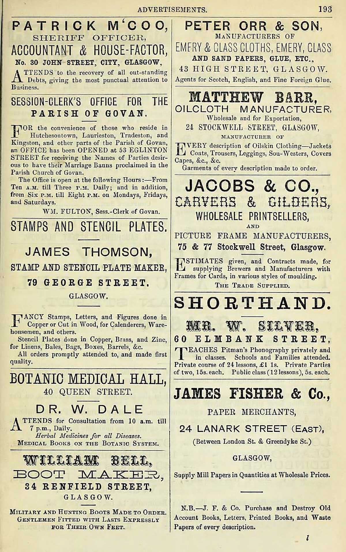 1868 Glasgow Post Office Directory