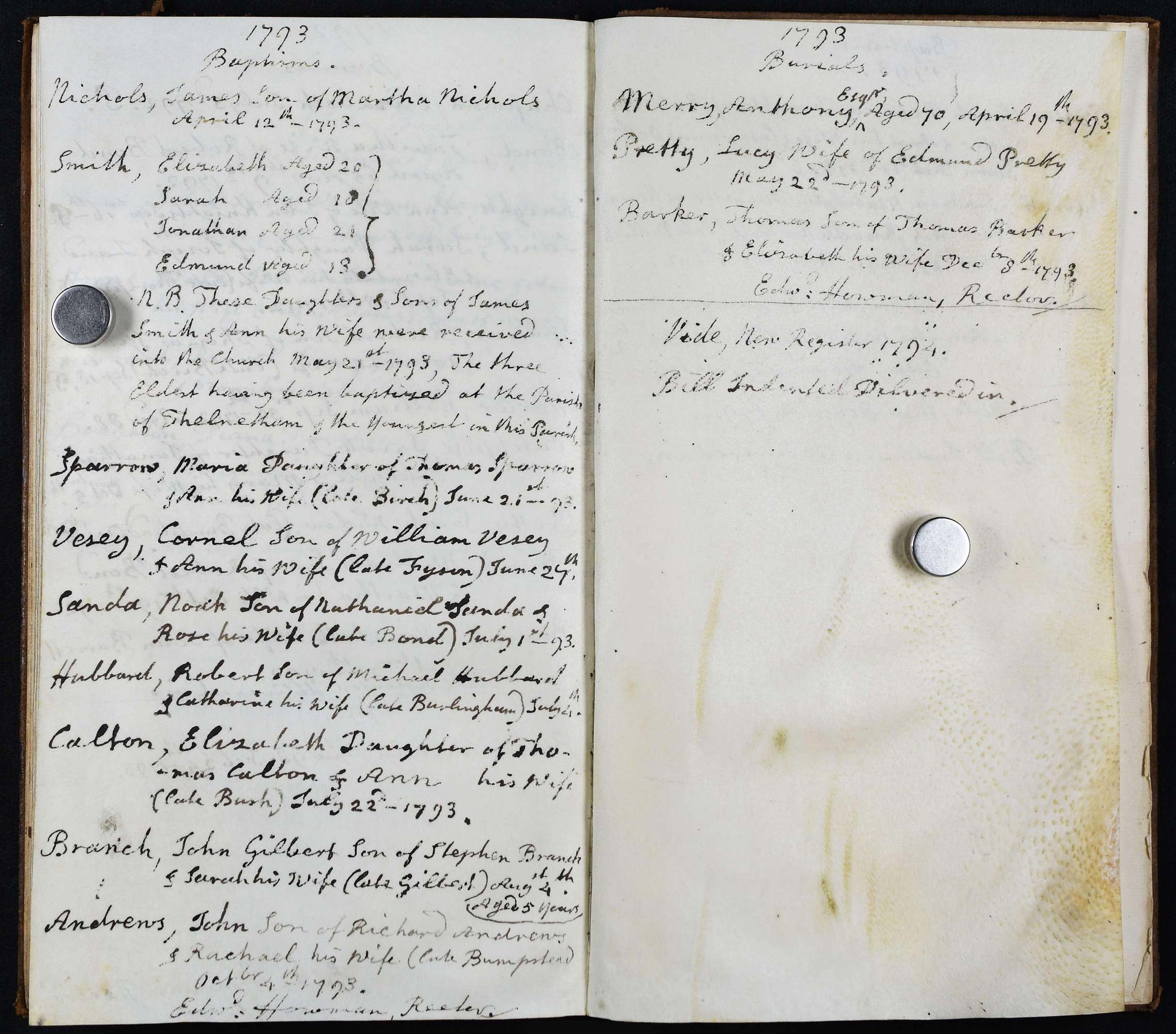 A page of Norfolk baptism records from 1793